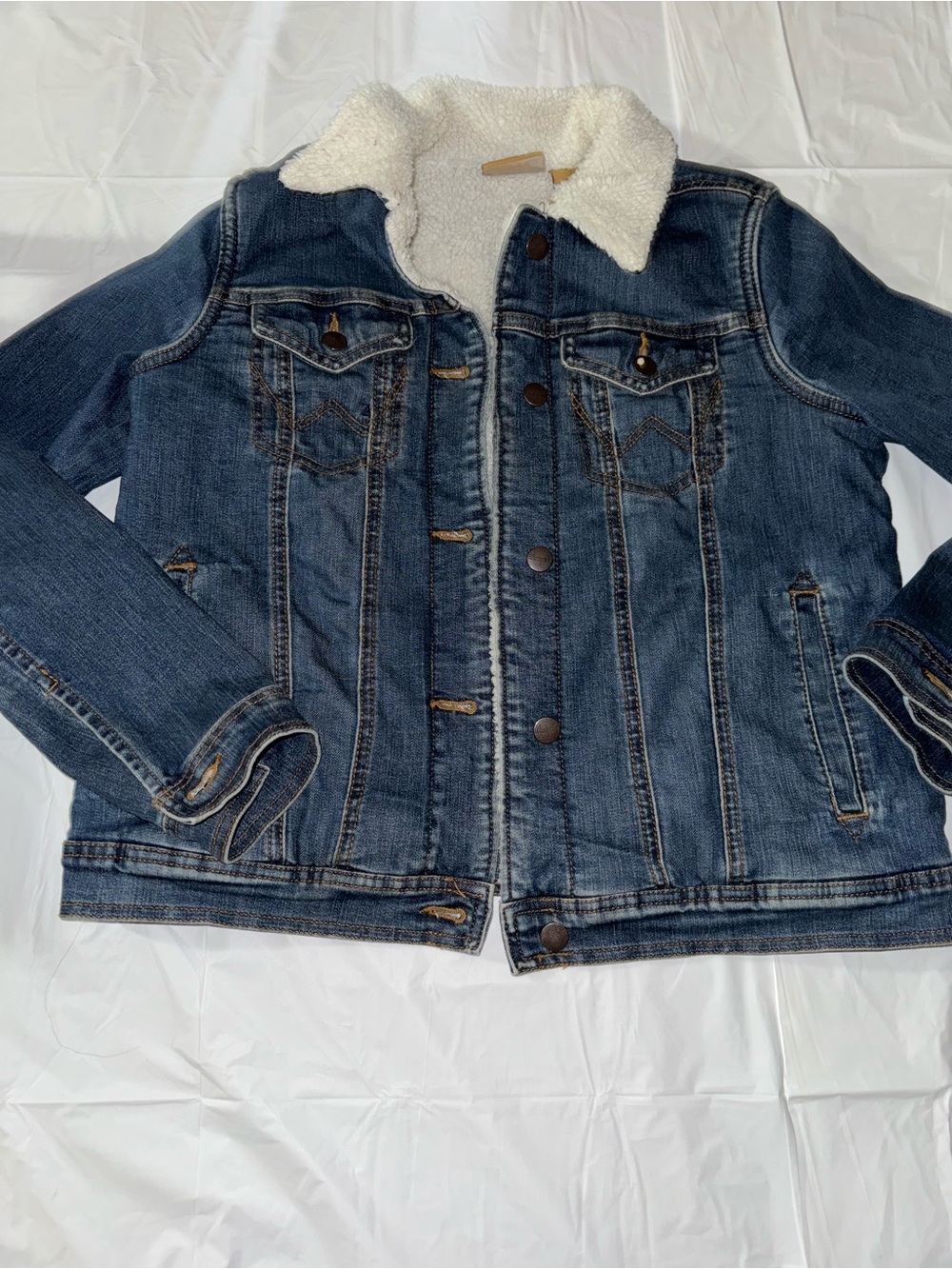 Wrangler Women's Denim Sherpa Collar Western Jacket Size med Retro LNC